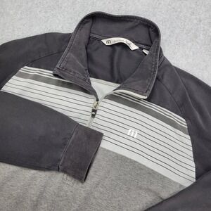 Travis Mathew 1/4 Zip‎ Golf Pullover Mens L Gray Black Striped  Long Sleeve